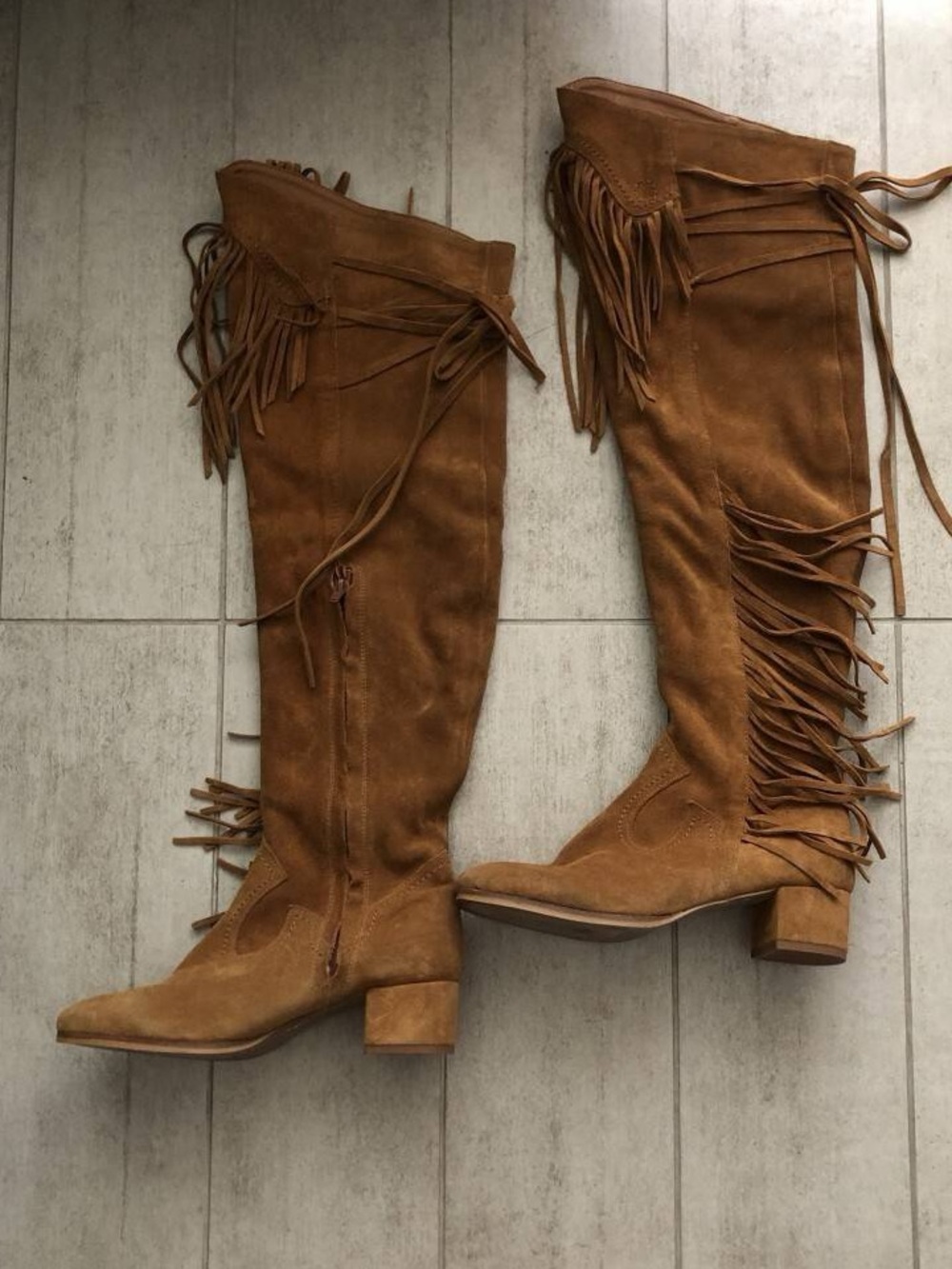 ZARA Festival Fringe Over-the-Knee Suede Boots - Tan - Picture 6 of 12